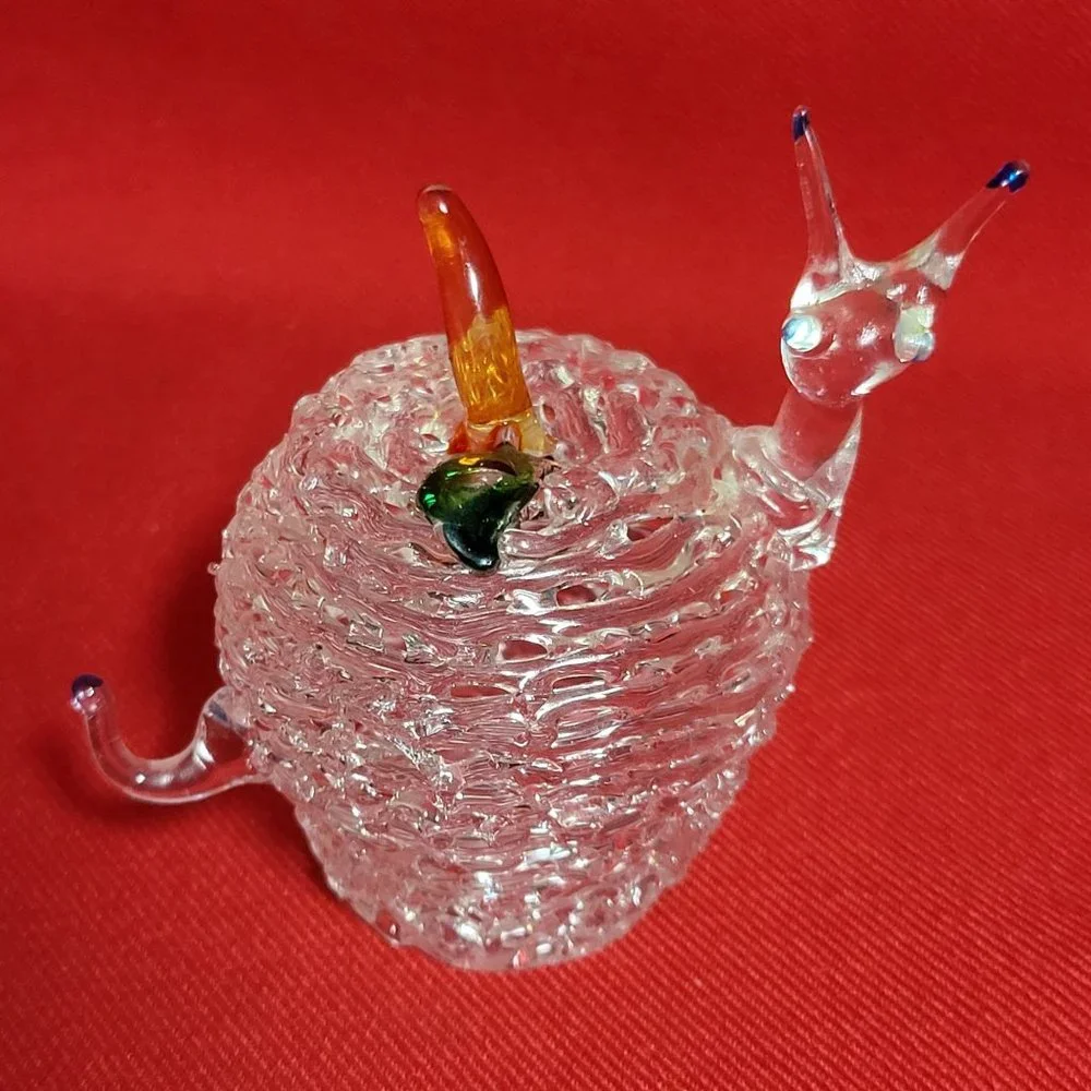VTG Blown Spun Art Glass Apple Snail Figurine
